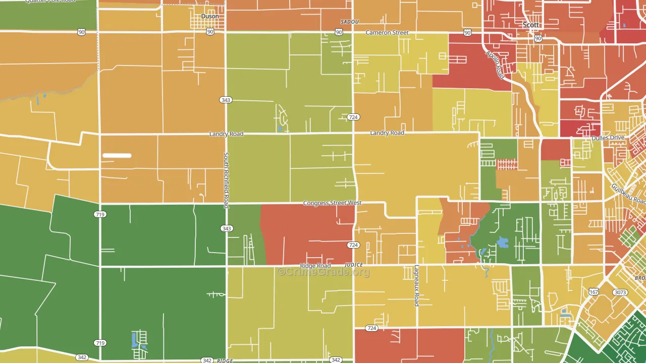 Duson, LA Map of Burglary Rates