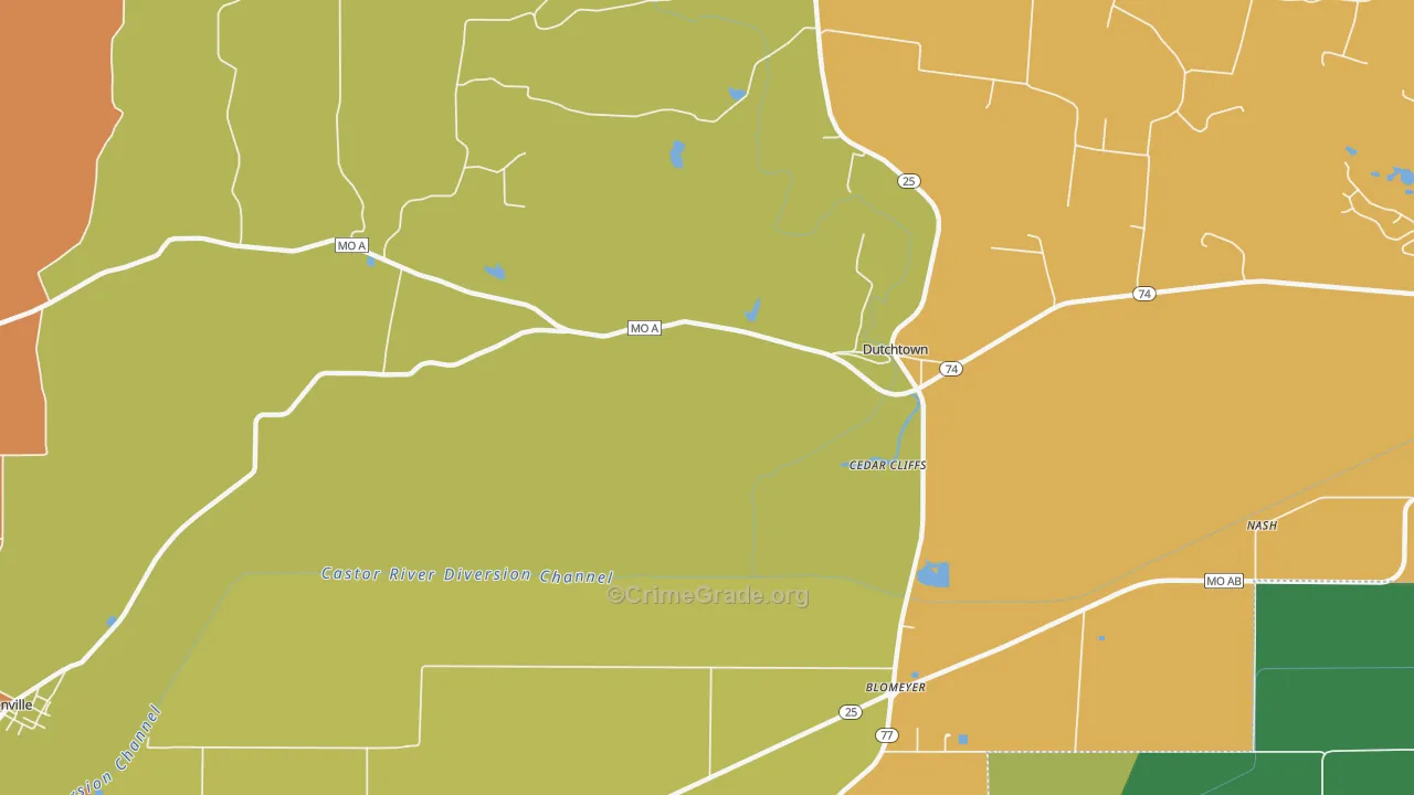 Dutchtown, MO Map of Burglary Rates
