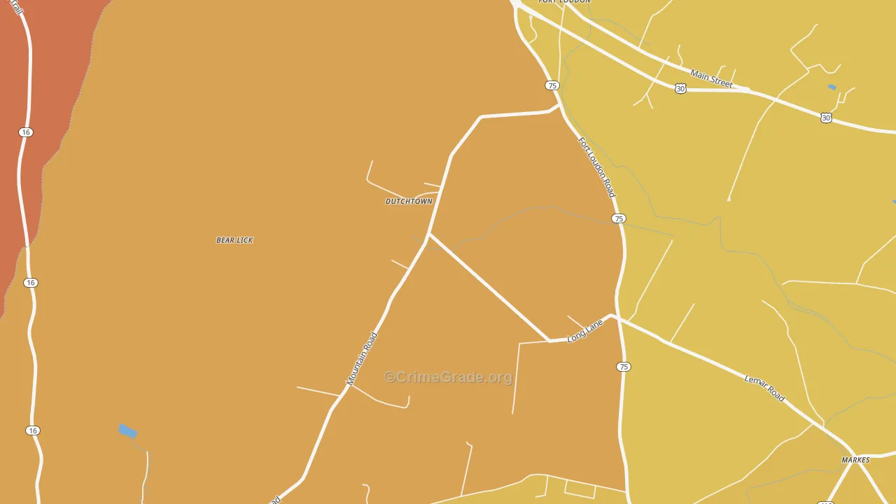 Dutchtown, PA Map of Burglary Rates