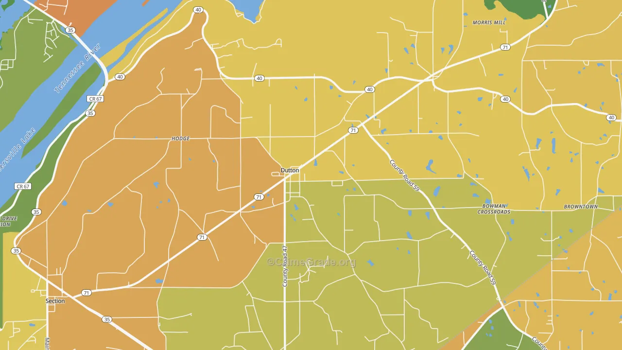 Dutton, AL Map of Burglary Rates