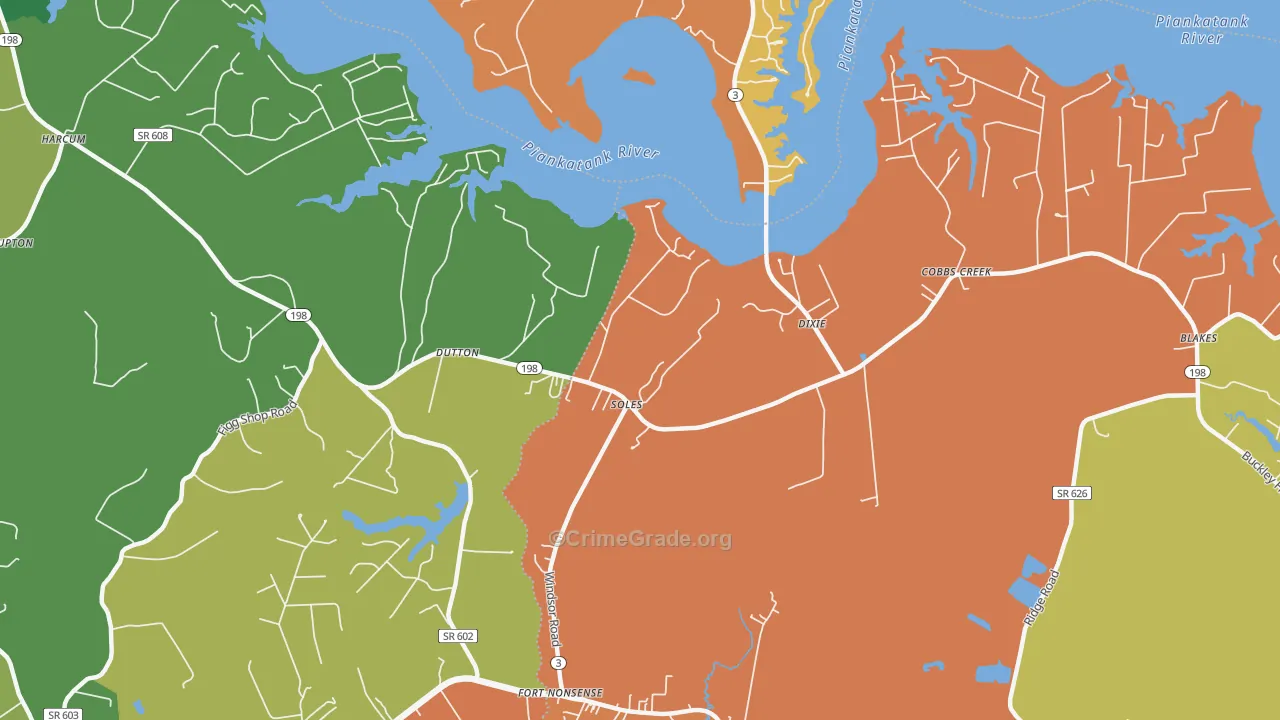 Dutton, VA Map of Burglary Rates