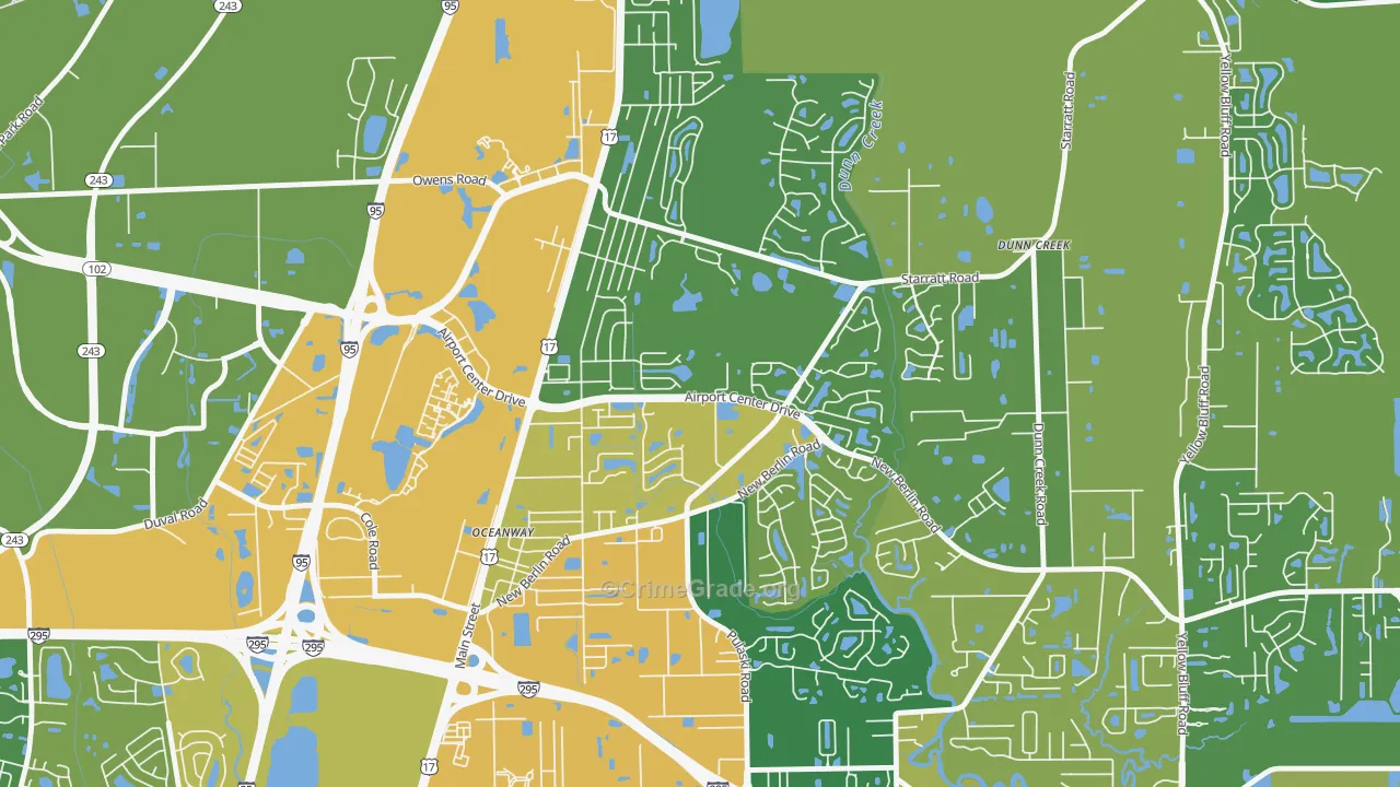 Duval, Jacksonville, FL Map of Burglary Rates