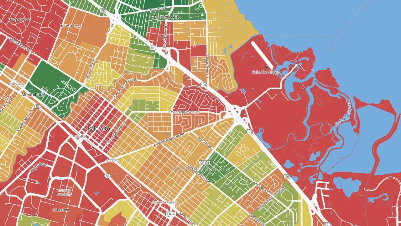 Duveneck-Saint Francis, Palo Alto, CA Map of Burglary Rates