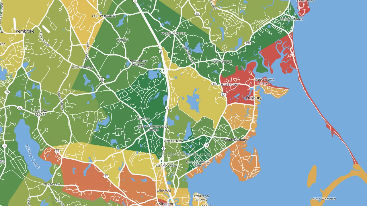 Duxbury, MA Map of Burglary Rates