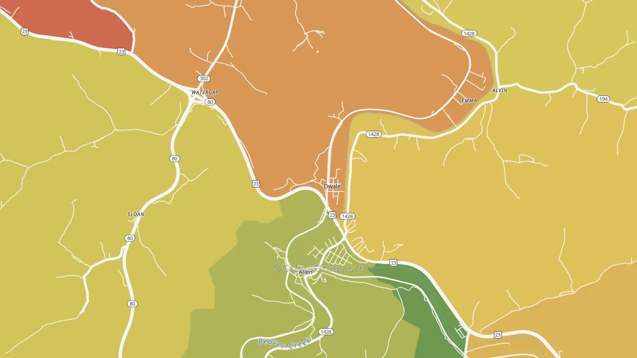 Dwale, KY Map of Burglary Rates