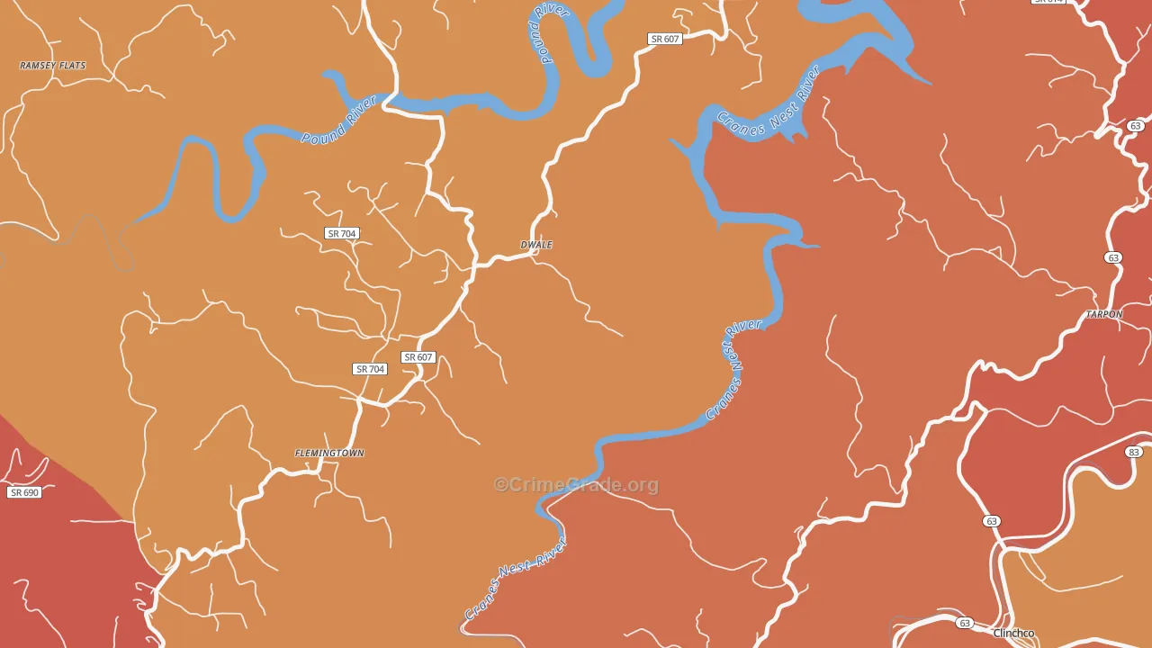 Dwale, VA Map of Burglary Rates
