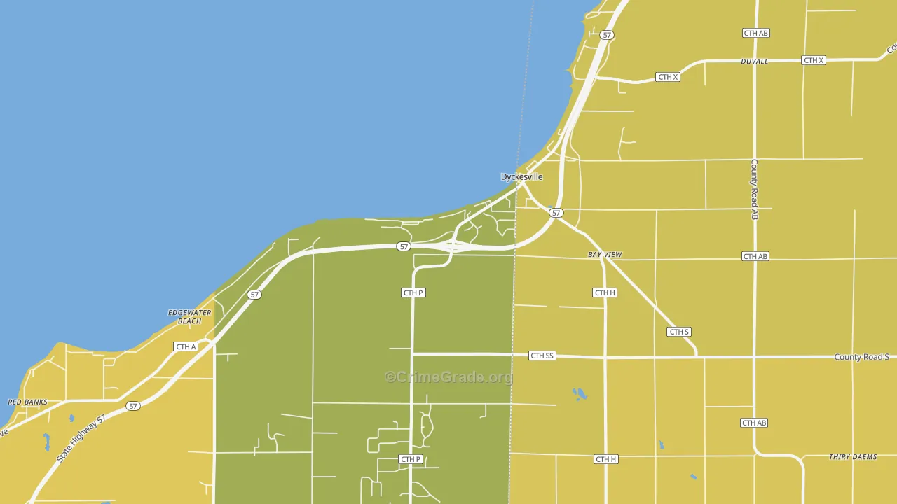 Dyckesville, WI Map of Burglary Rates