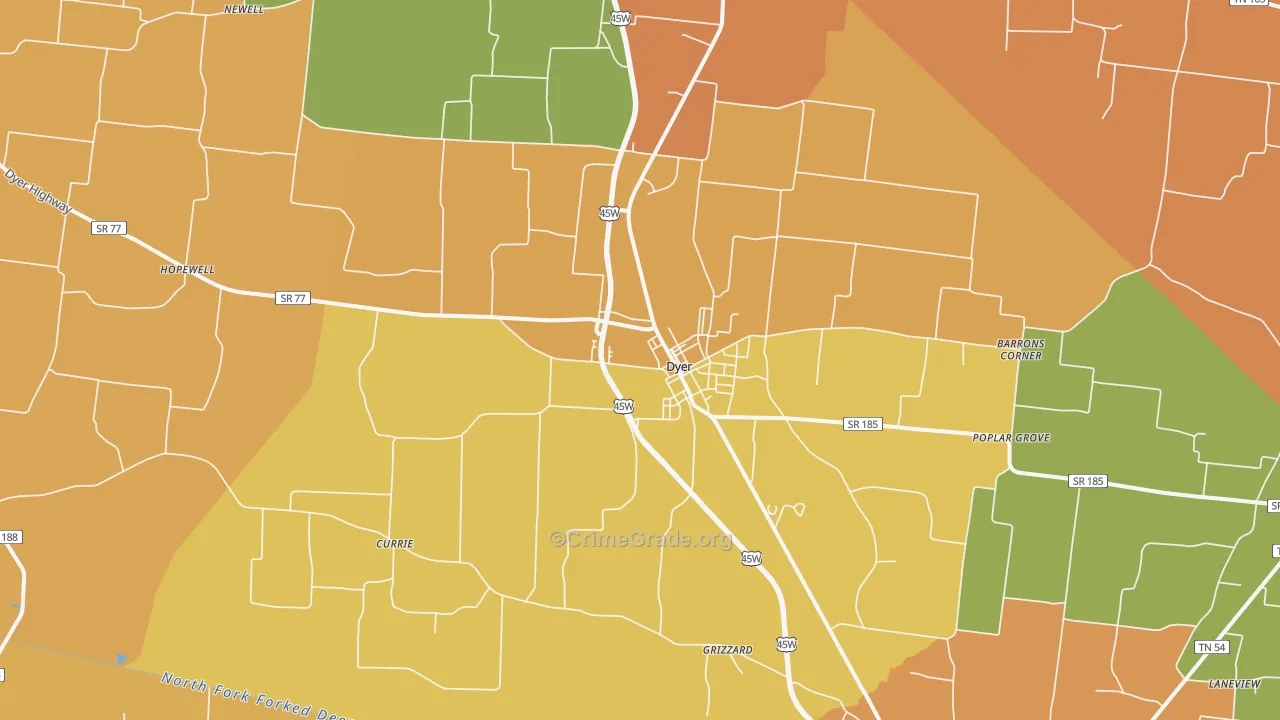 Dyer, TN Map of Burglary Rates