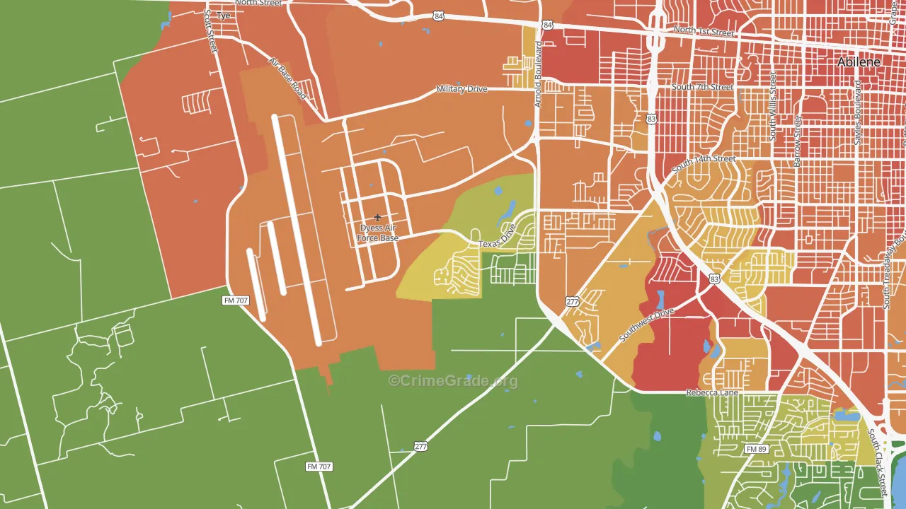 Dyess Afb, TX Map of Burglary Rates