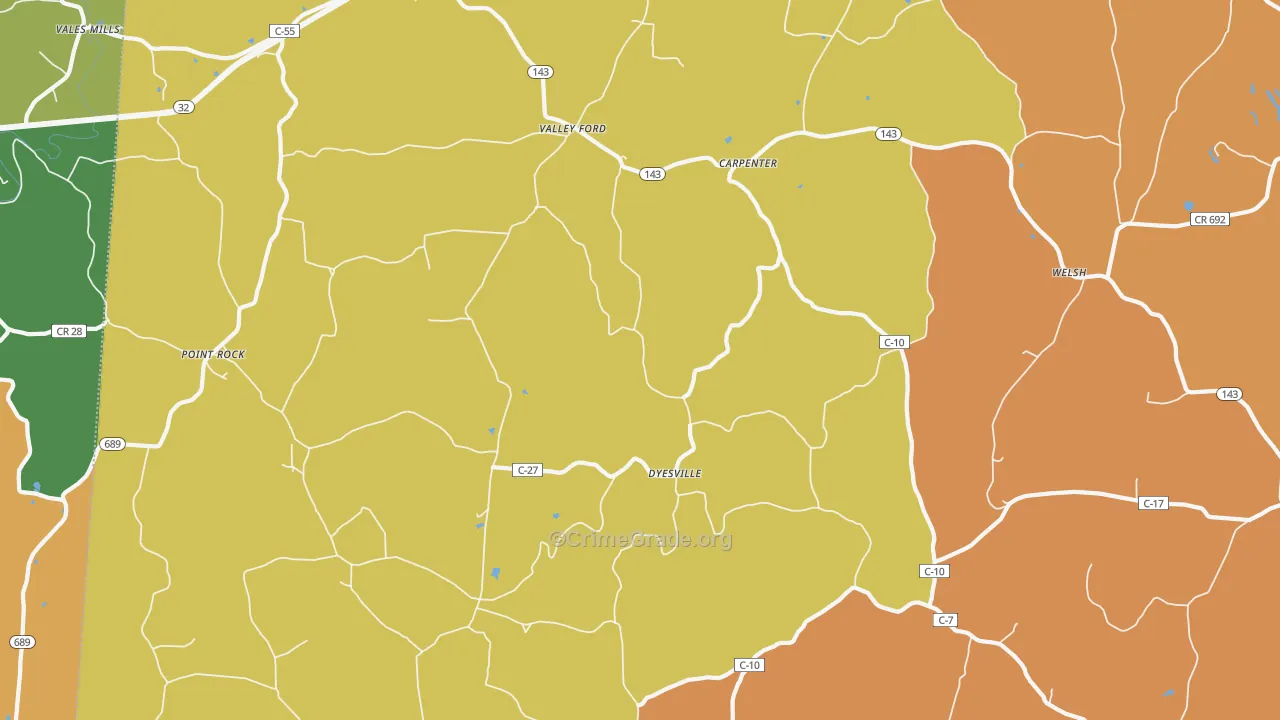 Dyesville, OH Map of Burglary Rates