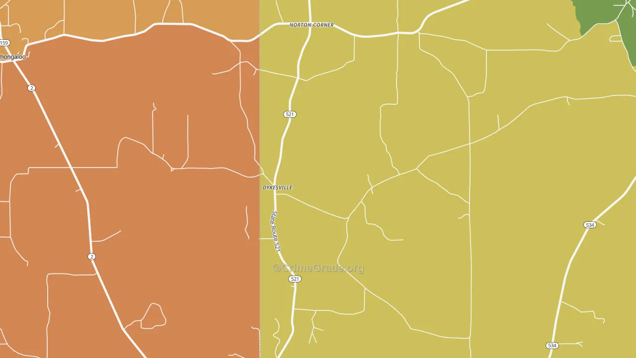 Dykesville, LA Map of Burglary Rates