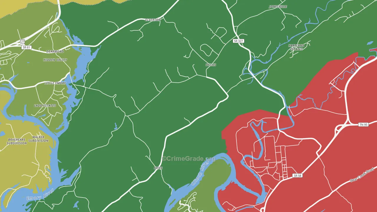 Dyllis, TN Map of Burglary Rates