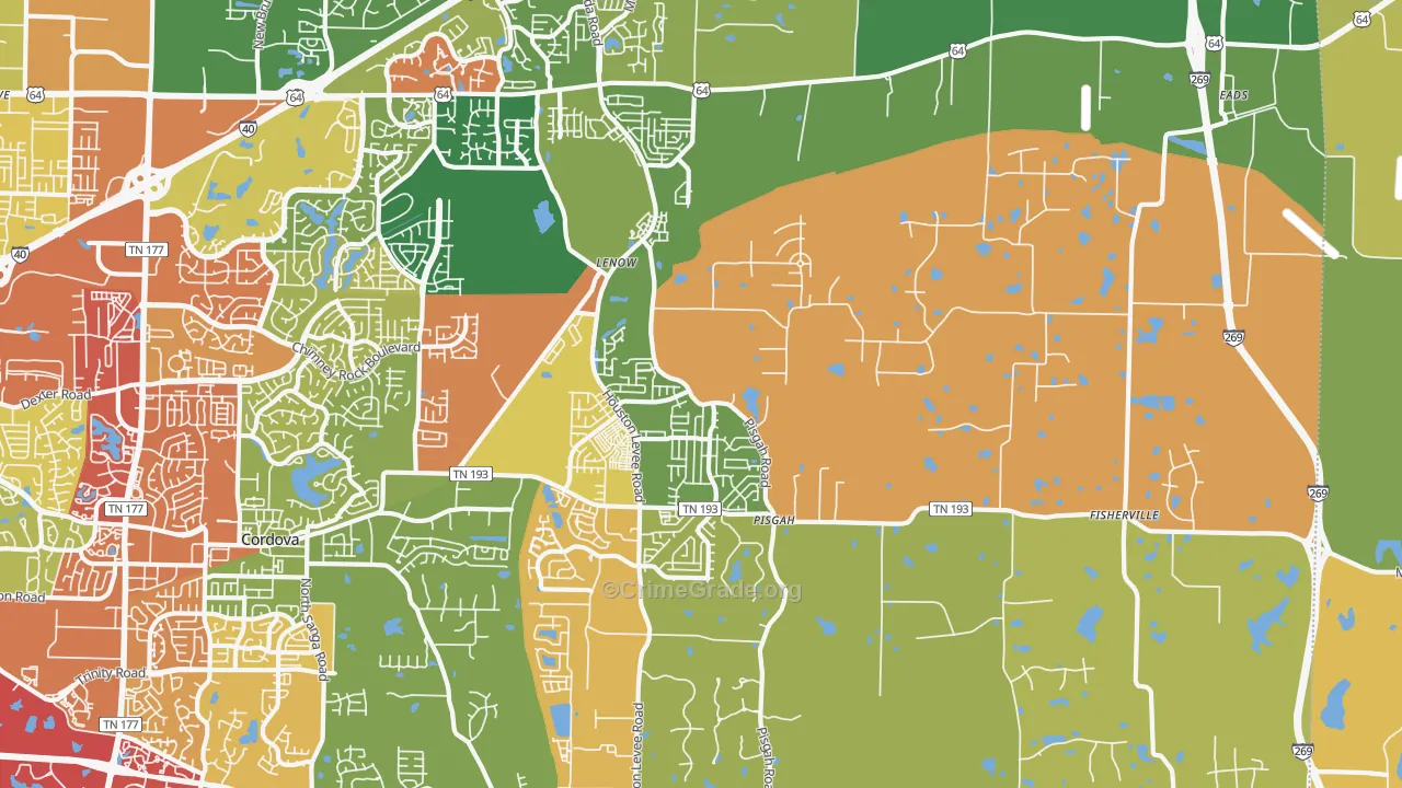 Eads-Fisherville, Cordova, TN Map of Burglary Rates