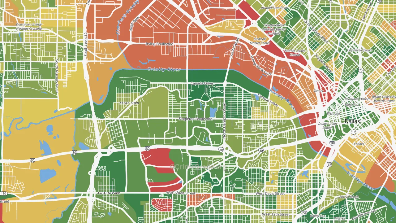 Eagle Ford, Dallas, TX Map of Burglary Rates