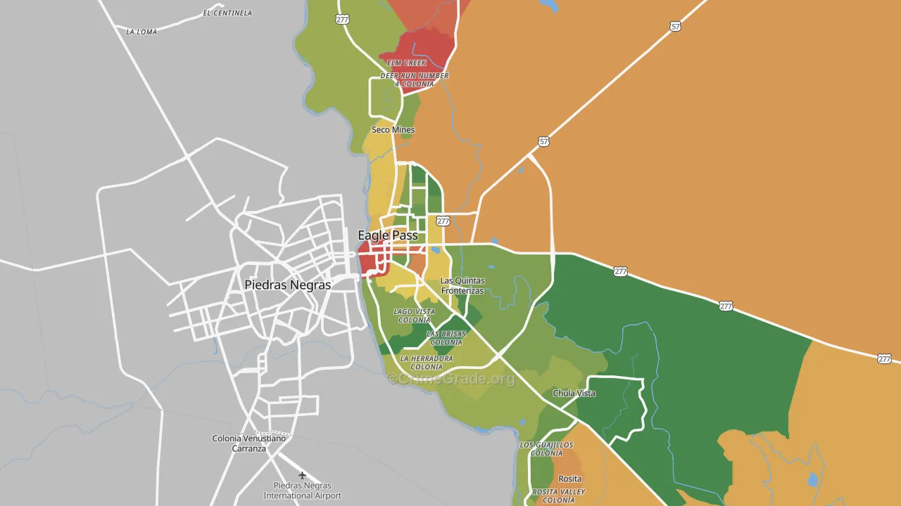 Eagle Pass, TX Map of Burglary Rates