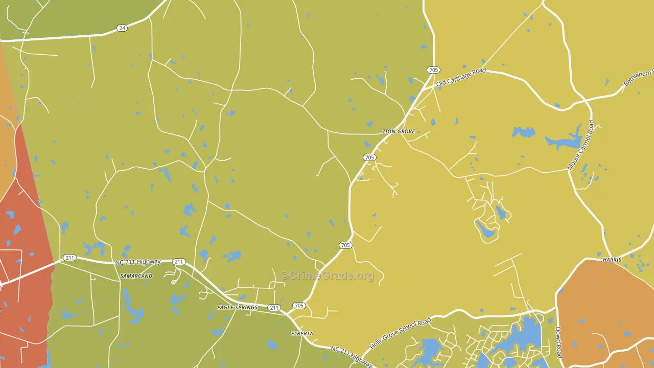 Eagle Springs, NC Map of Burglary Rates