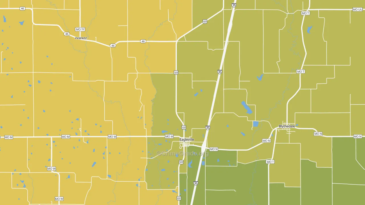 Eagleville, MO Map of Burglary Rates