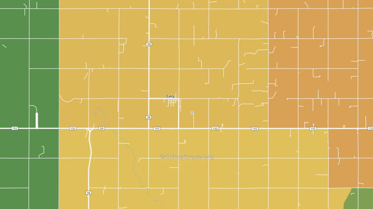 Eakly, OK Map of Burglary Rates
