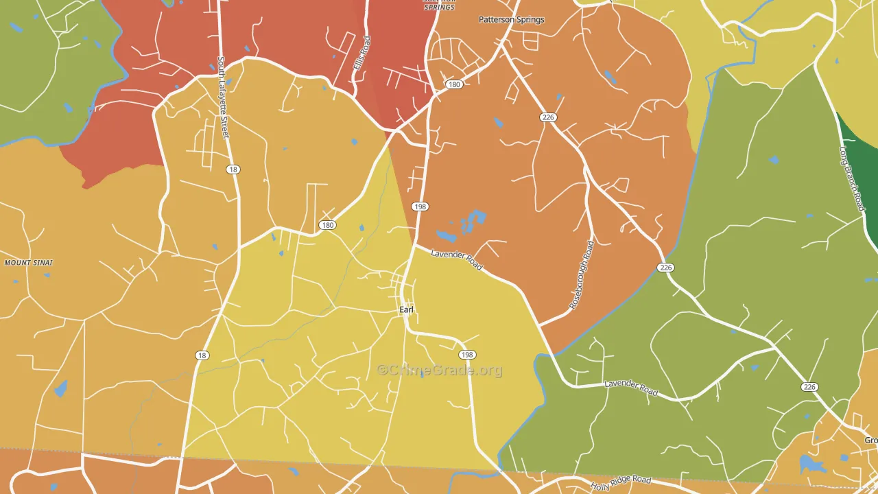 Earl, NC Map of Burglary Rates