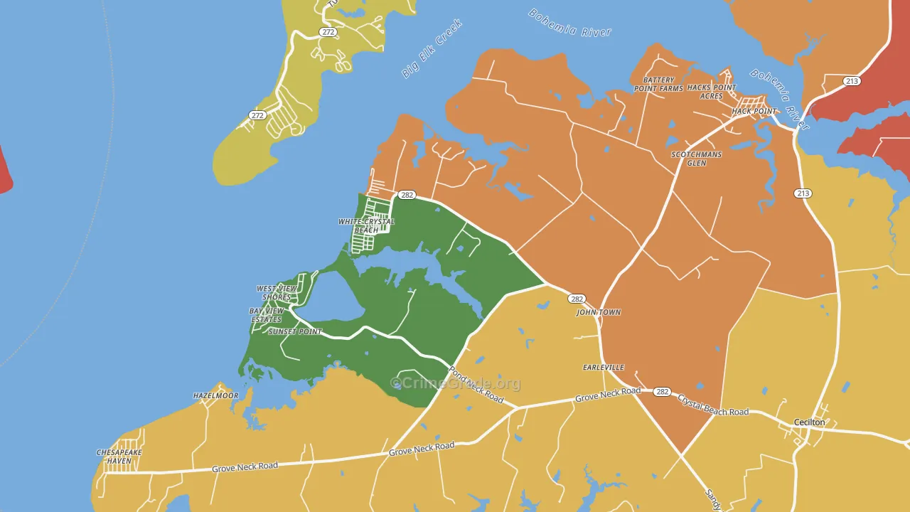 Earleville, MD Map of Burglary Rates