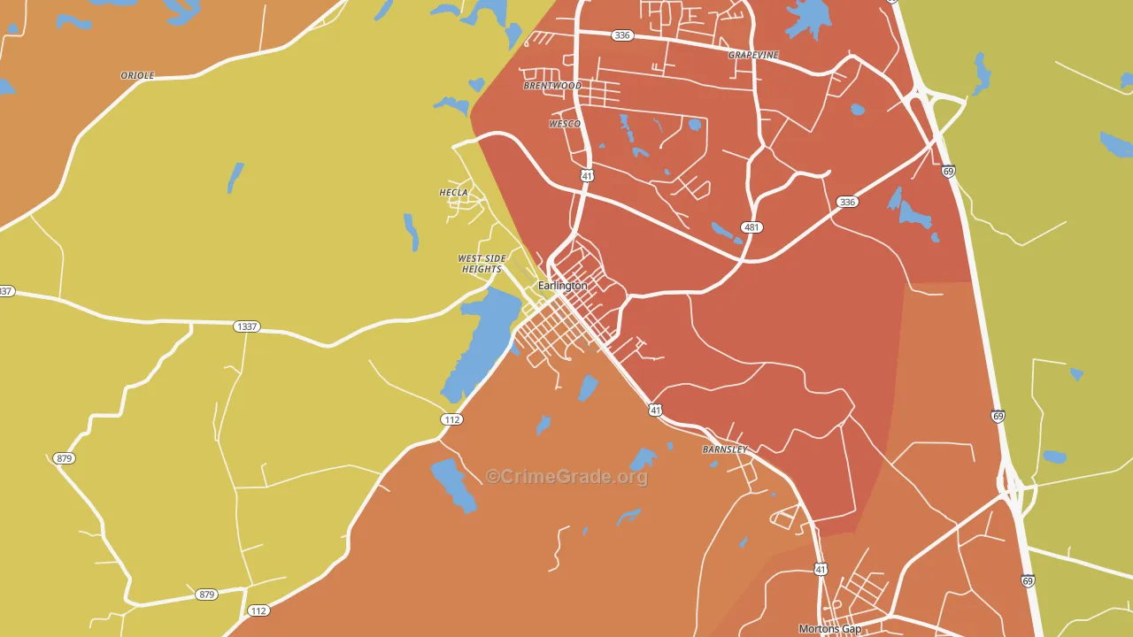 Earlington, KY Map of Burglary Rates