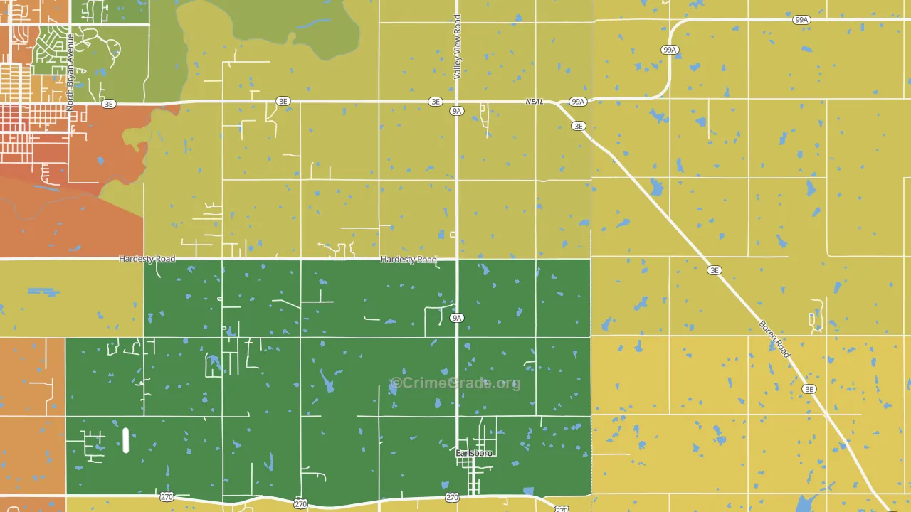 Earlsboro, OK Map of Burglary Rates