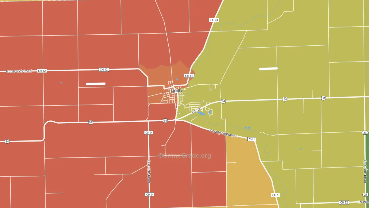 Earlville, IL Map of Burglary Rates
