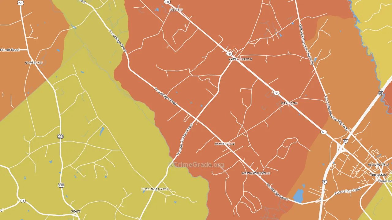 Early Branch, SC Map of Burglary Rates