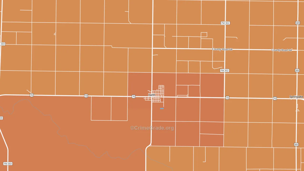 Earth, TX Map of Burglary Rates