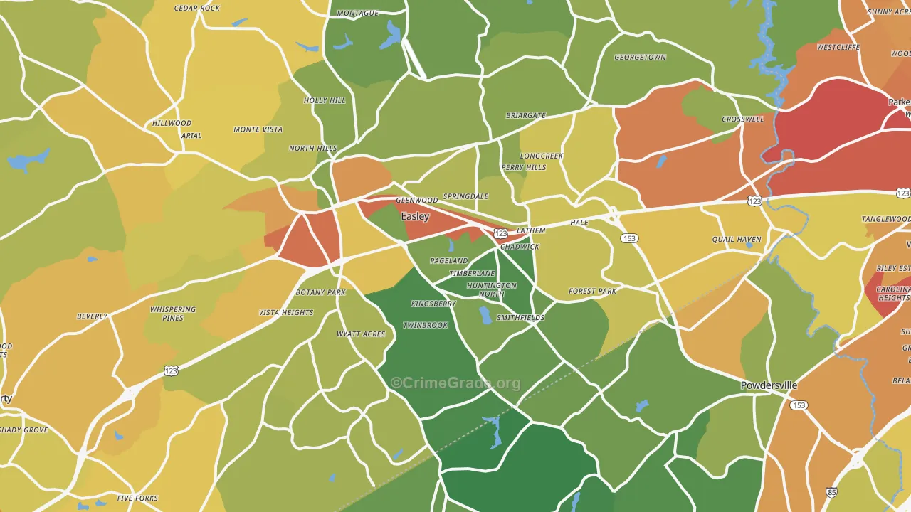 Easley, SC Map of Burglary Rates