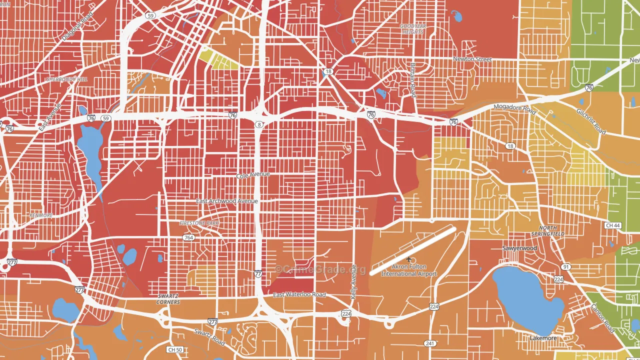 East Akron, Akron, OH Map of Burglary Rates
