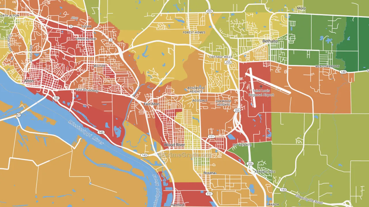 East Alton, IL Map of Burglary Rates