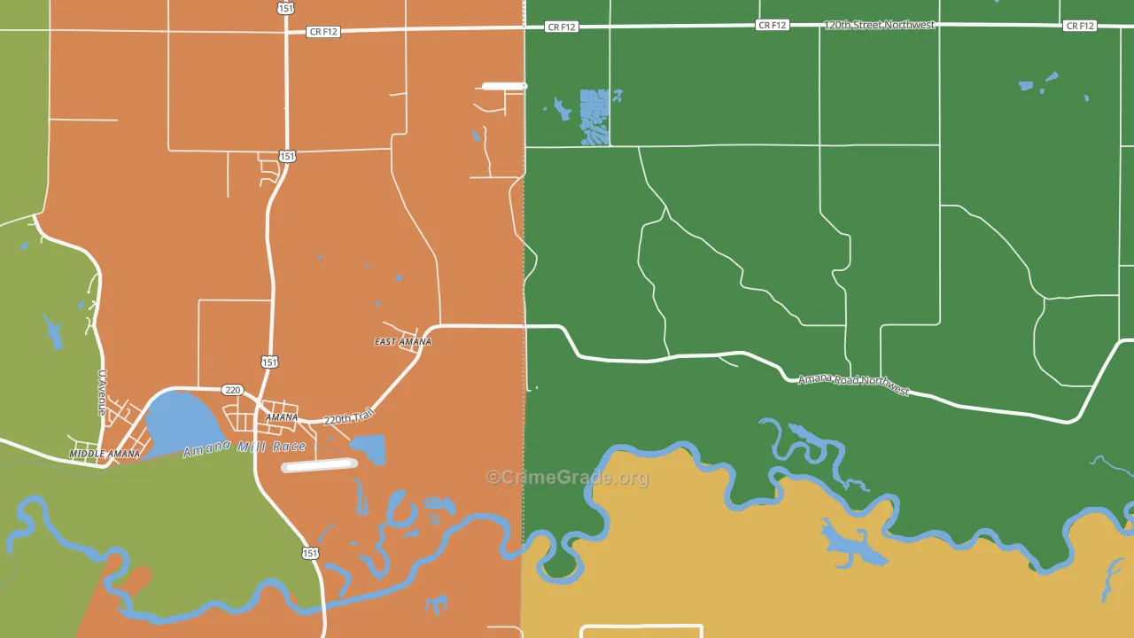 East Amana, IA Map of Burglary Rates