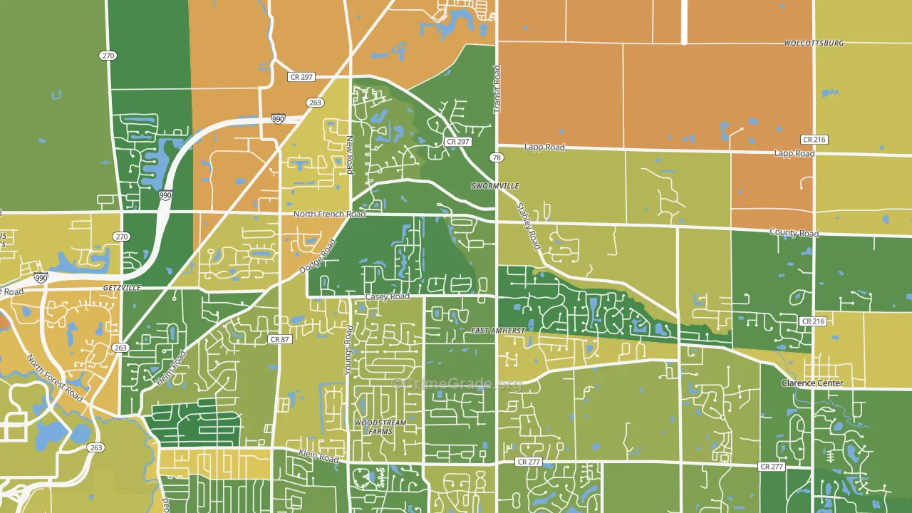 East Amherst, NY Map of Burglary Rates