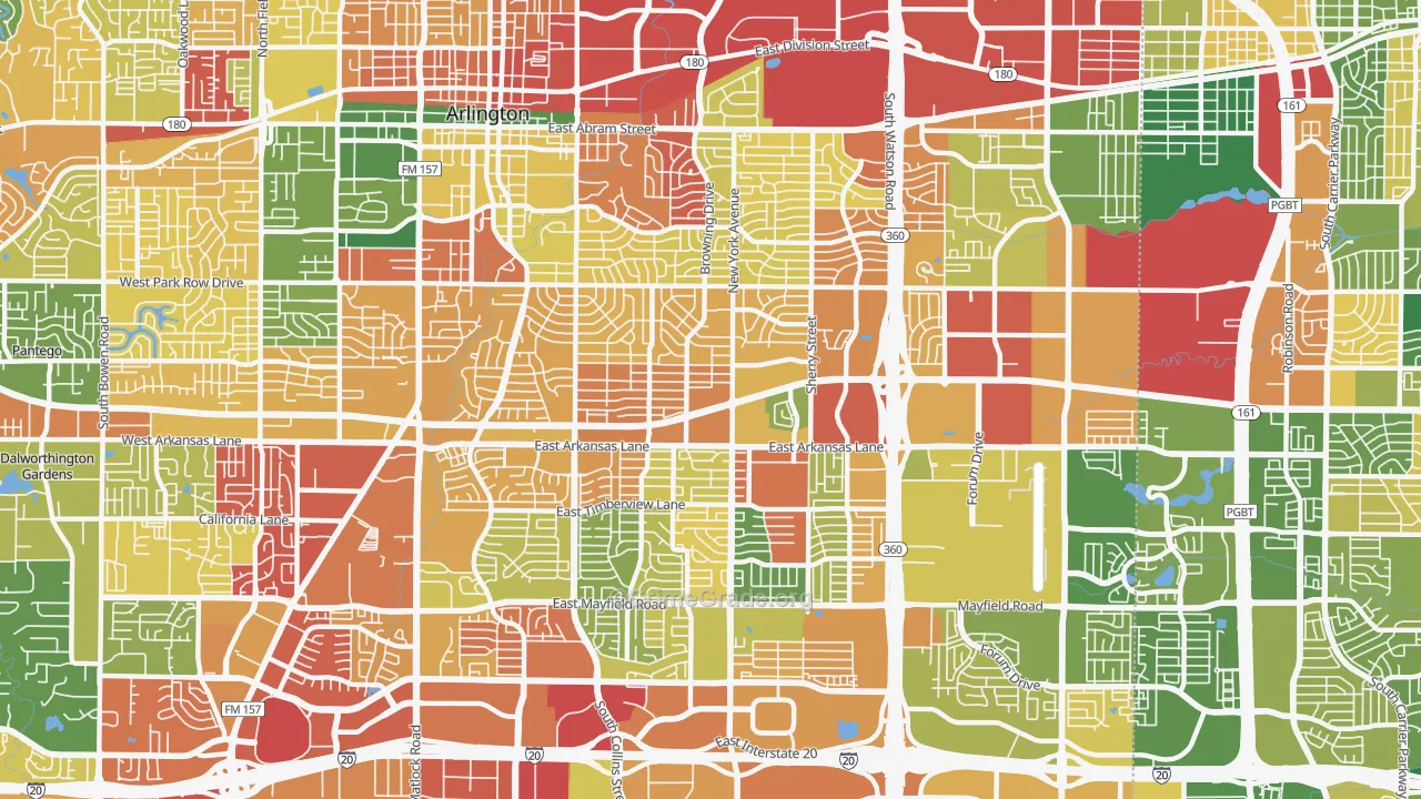 East Arlington, Arlington, TX Map of Burglary Rates