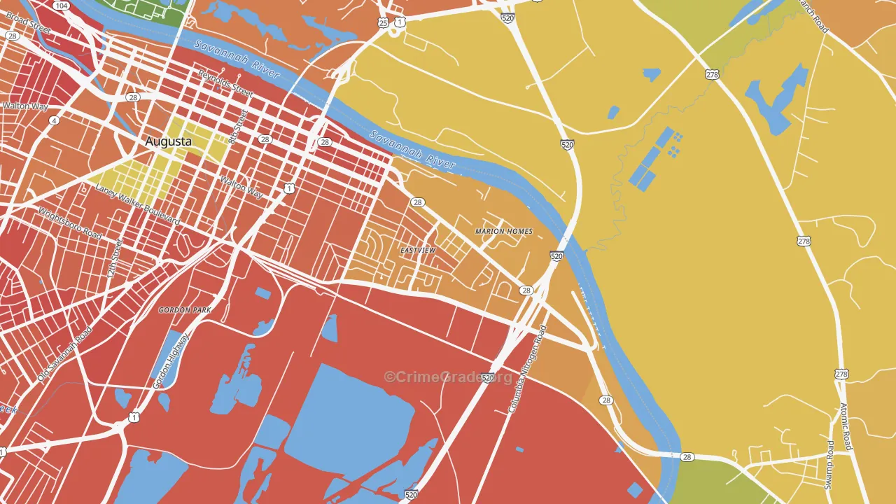 East Augusta, Augusta, GA Map of Burglary Rates