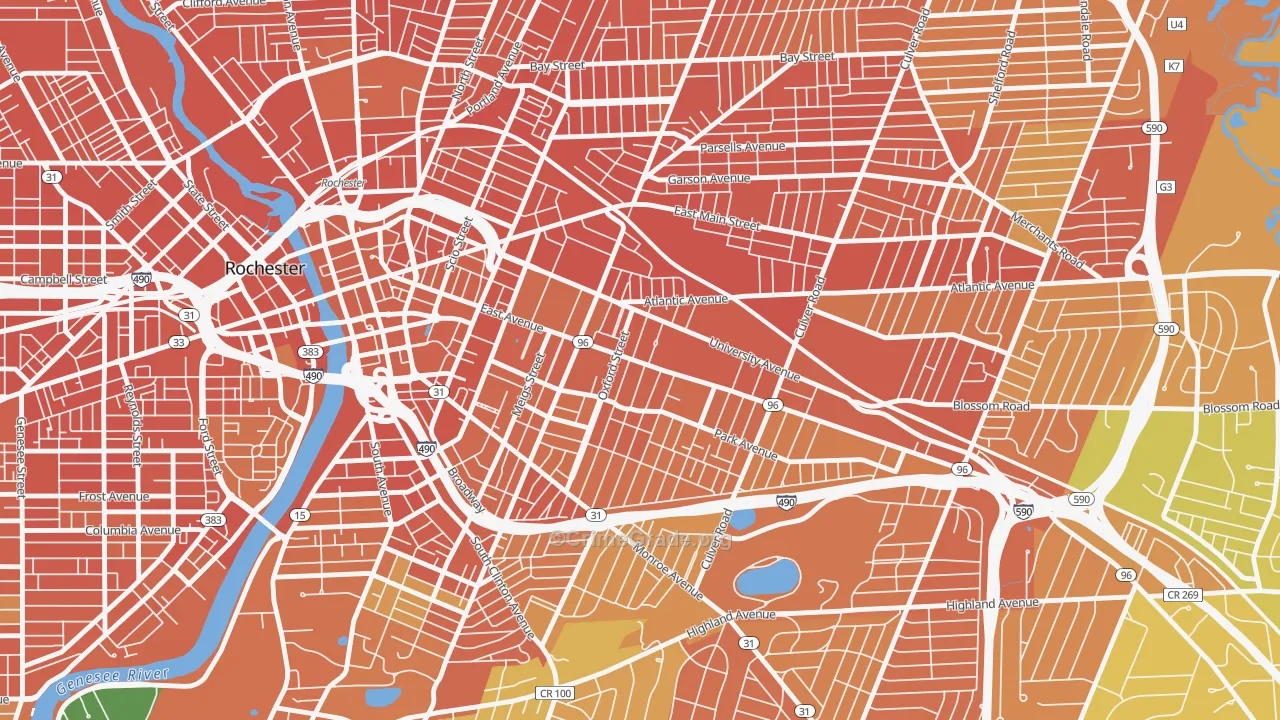 East Avenue, Rochester, NY Map of Burglary Rates