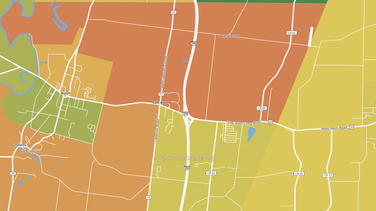 East Avon, NY Map of Burglary Rates