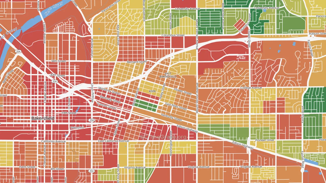 East Bakersfield, Bakersfield, CA Map of Burglary Rates