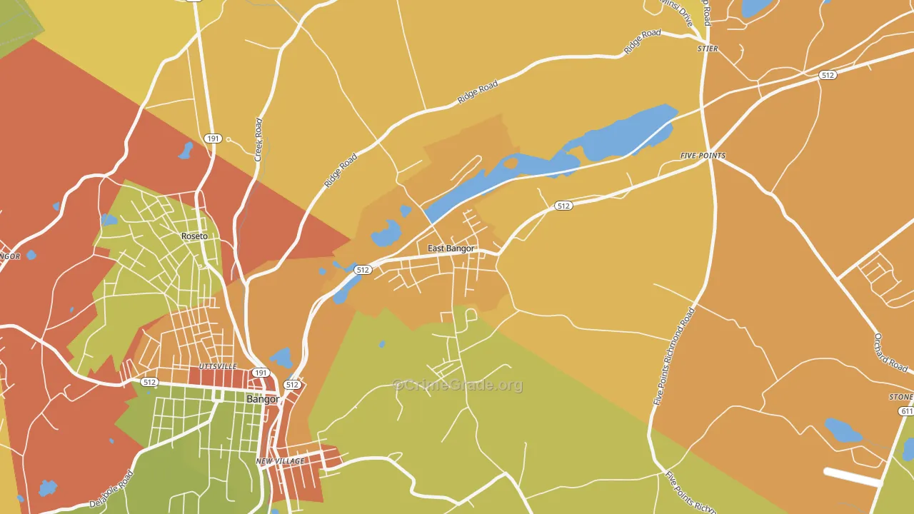 East Bangor, PA Map of Burglary Rates