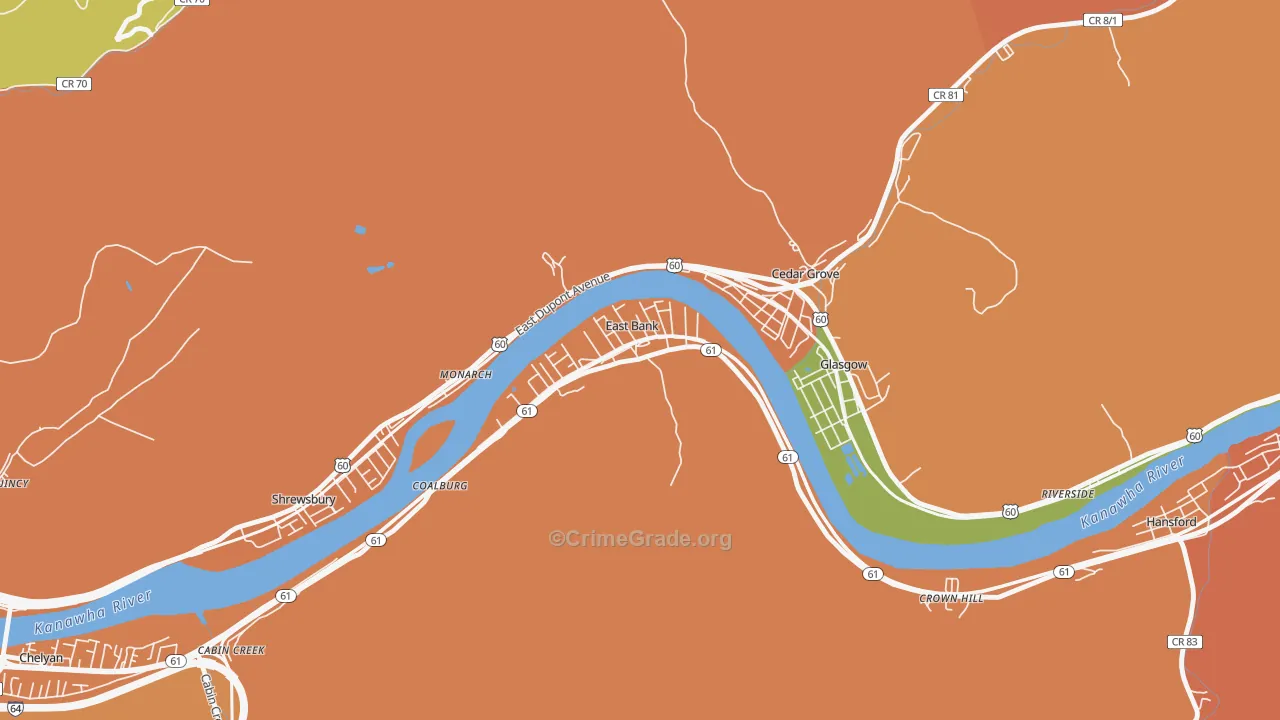 East Bank, WV Map of Burglary Rates