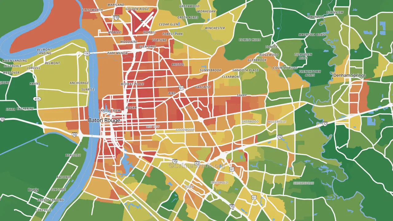 East Baton Rouge Parish, LA Map of Burglary Rates