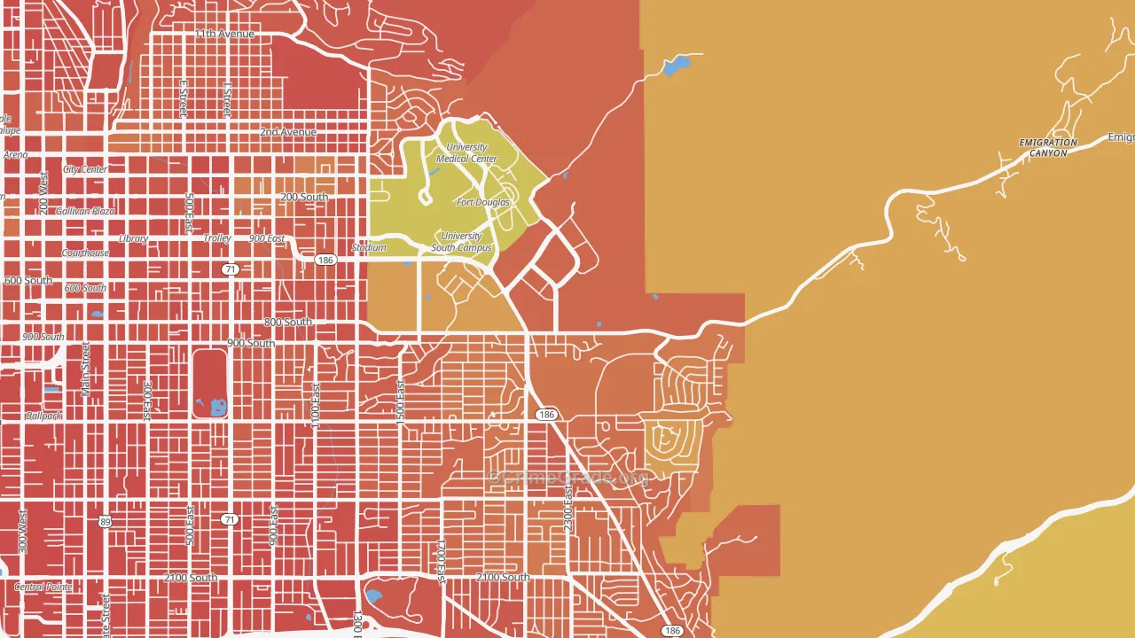 East Bench, Salt Lake City, UT Map of Burglary Rates