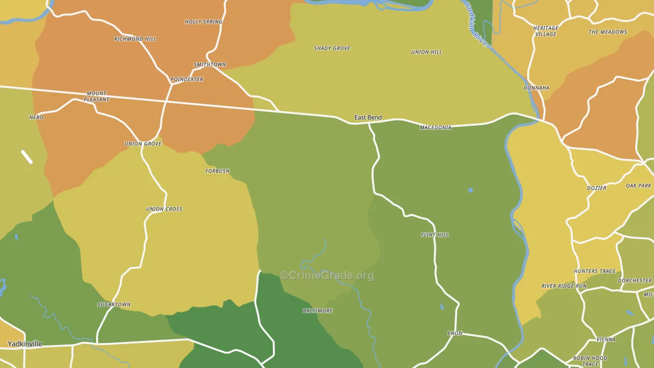 East Bend, NC Map of Burglary Rates