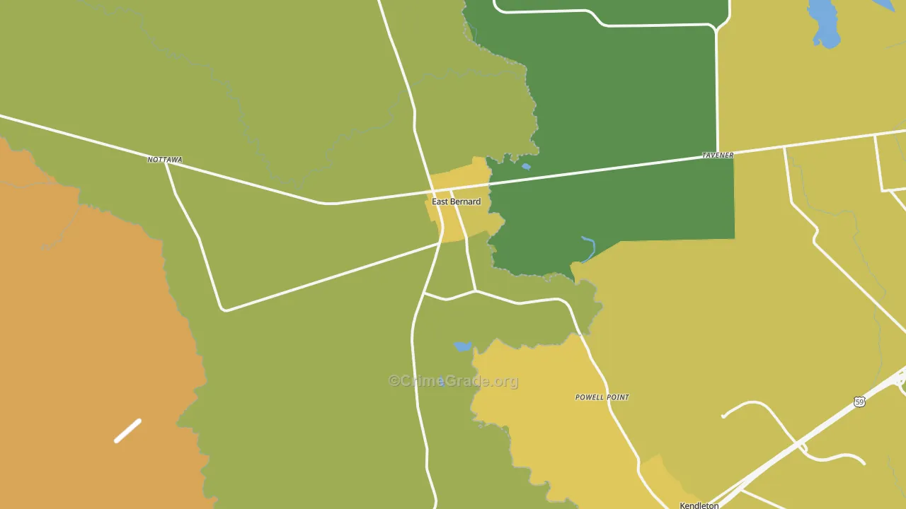 East Bernard, TX Map of Burglary Rates