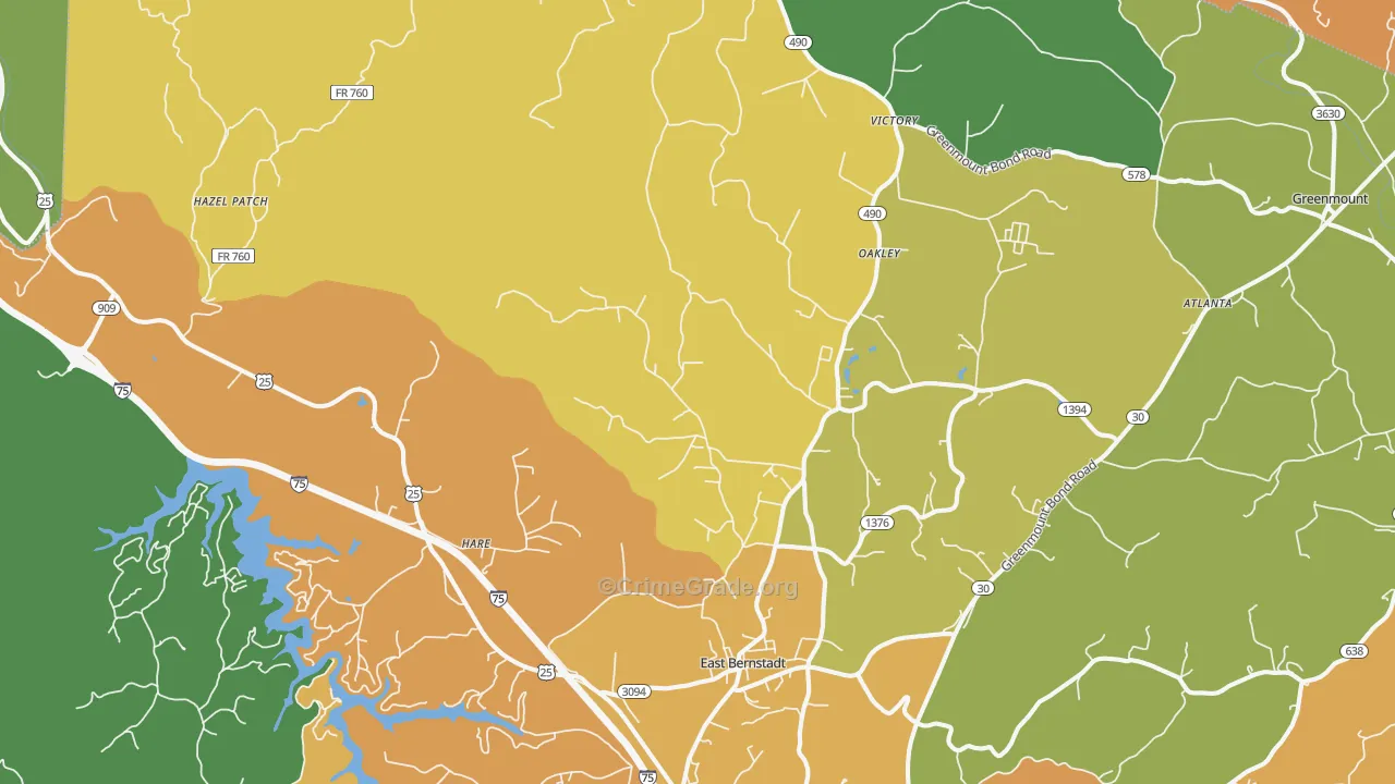 East Bernstadt, KY Map of Burglary Rates