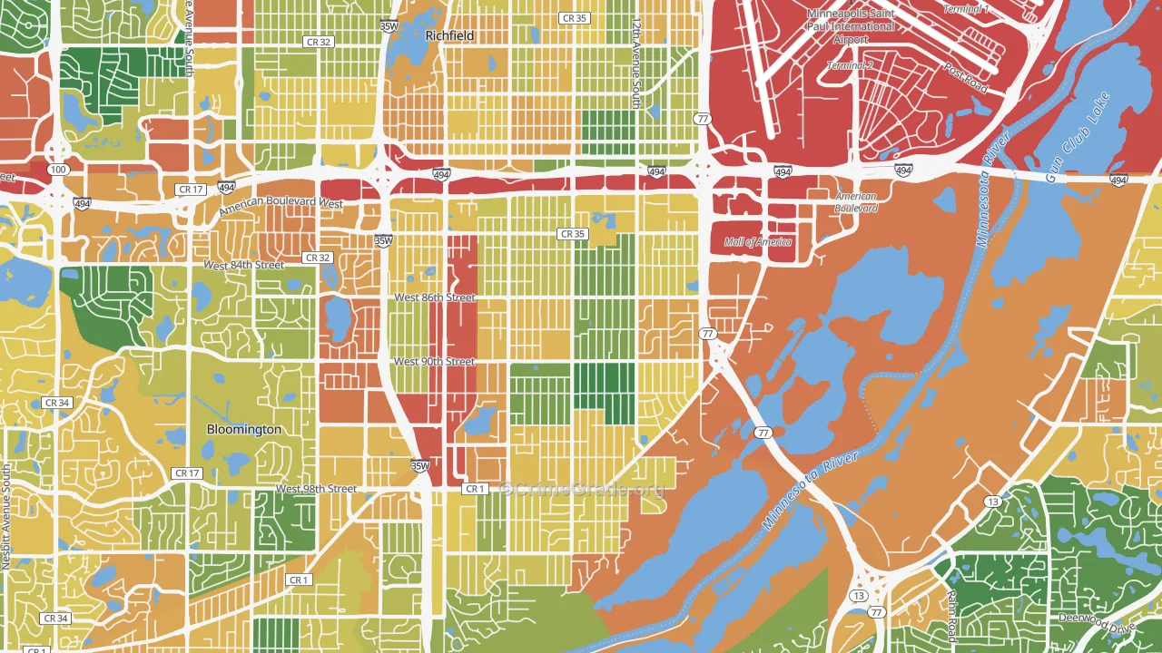East Bloomington, Bloomington, MN Map of Burglary Rates