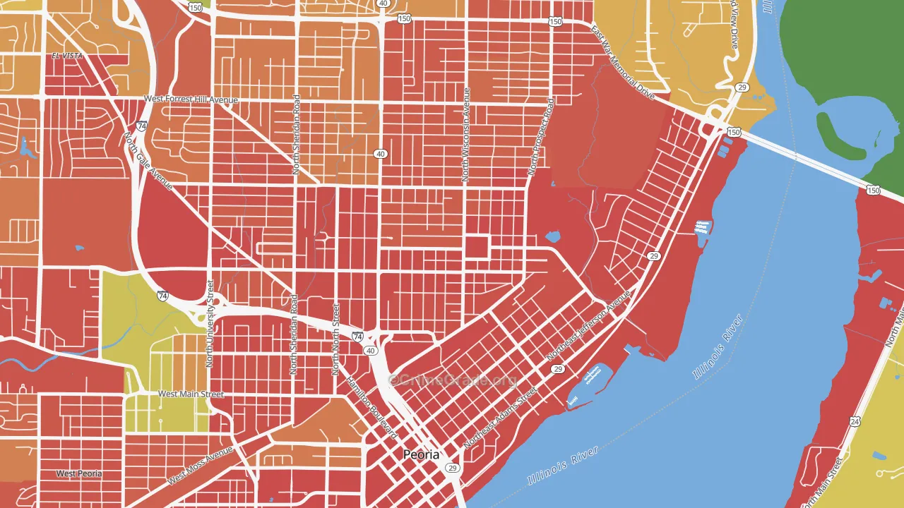 East Bluff, Peoria, IL Map of Burglary Rates