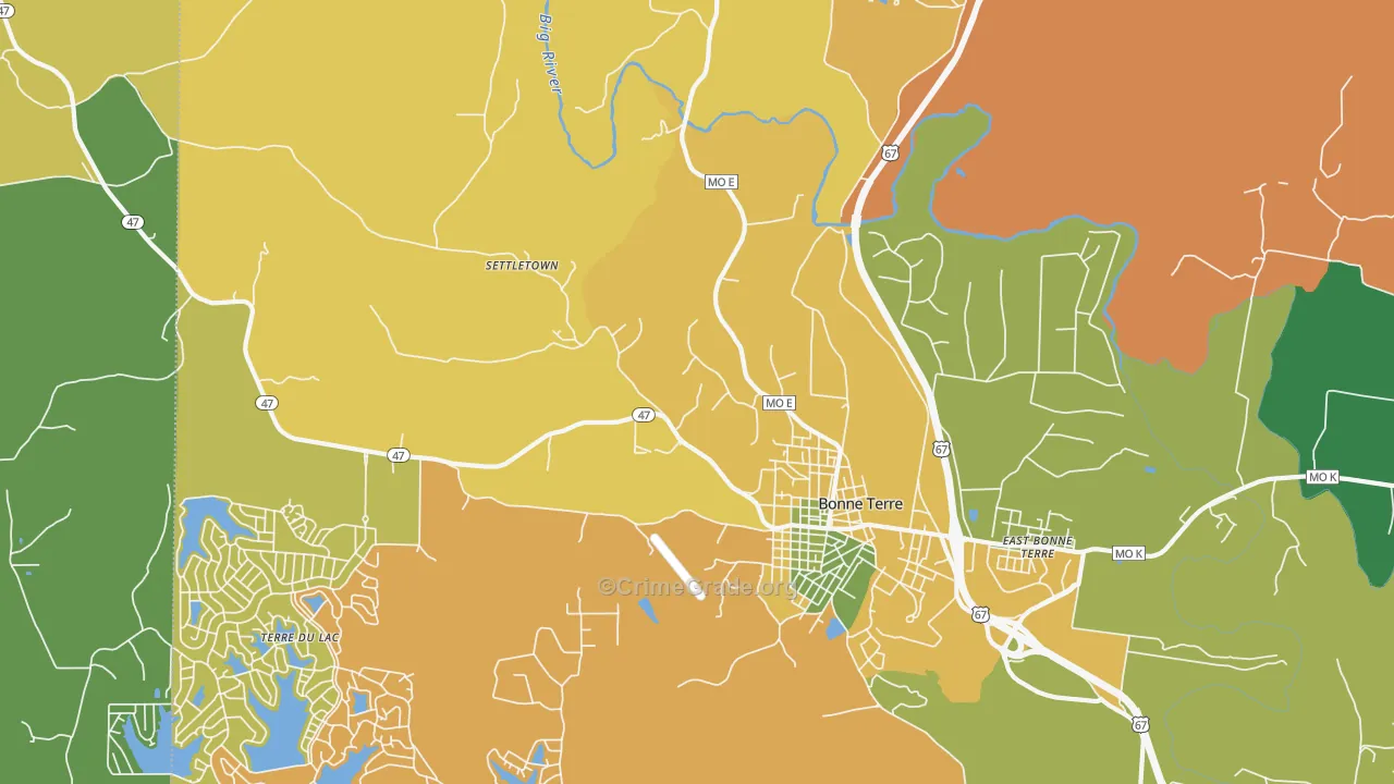 East Bonne Terre, MO Map of Burglary Rates