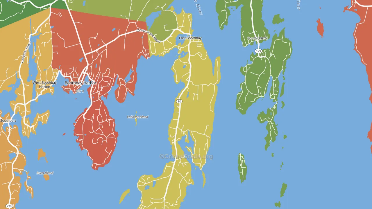 East Boothbay, ME Map of Burglary Rates